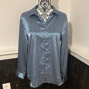 Blue and White Patterned Button-Up Shirt